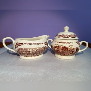 Vintage Alfred Meakin Fair Winds Sugar Bowl & Creamer Set Staffordshire, England